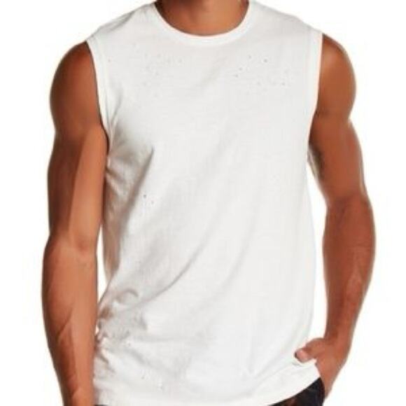 VINCE  Distressed Muscle Tank Top In White Size L Sporty Athleisure Casual Layer - Picture 1 of 13